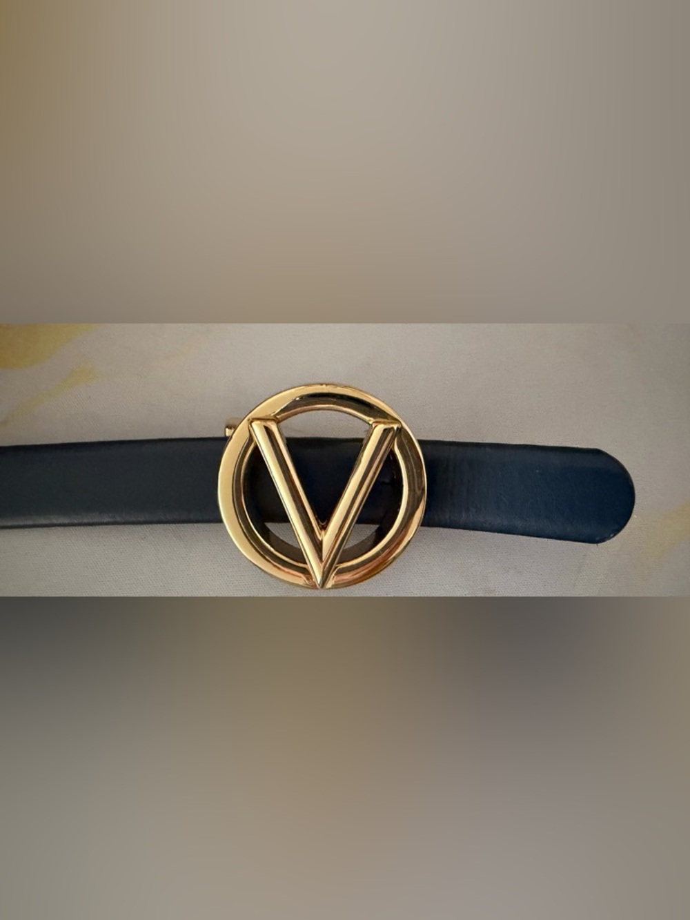 NWOT Valentino Navy Leather Belt with Silver Signature V Logo